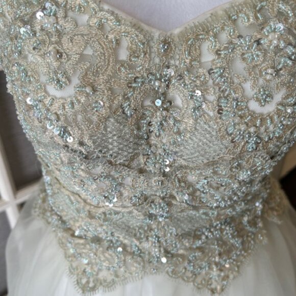 Fabric, remnant embellished with beads among lace. L56" W 21" - Picture 4 of 5